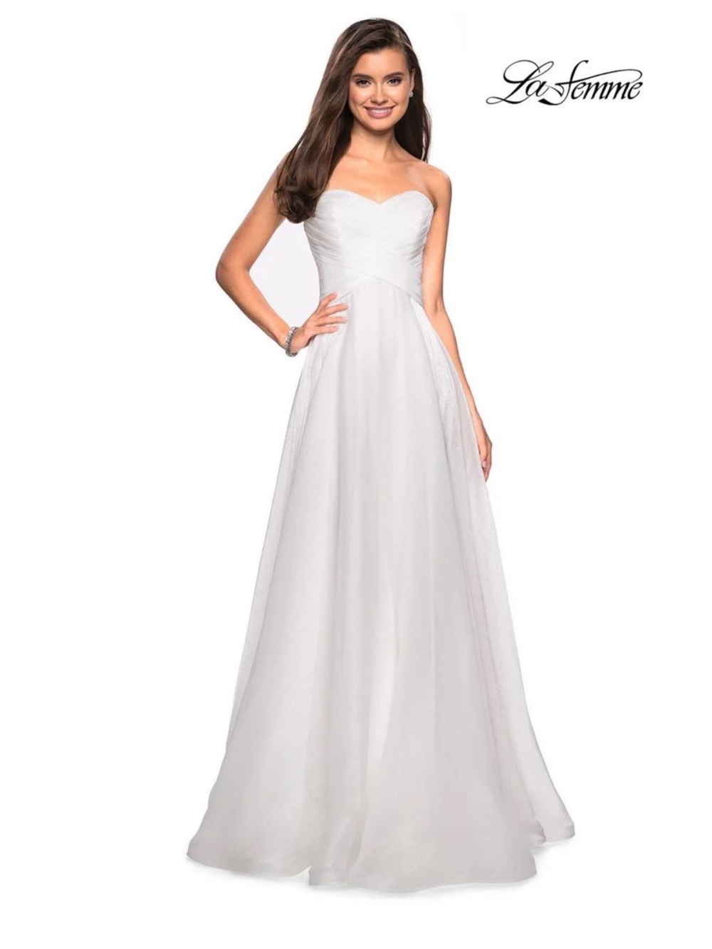 La Femme Strapless White Sweetheart Evening Gown